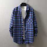 frat boy outfits New Men's Plaid Long-Sleeved Shirt Fashionable Brushed Loose Lapel Yarn-Dyed Shirt Men