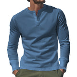 mens outfits 2024 Autumn and Winter Long-Sleeved T-shirt Men's T-shirt Twill Henry Collar Fashion Men's Casual Solid Color Bottoming Shirt