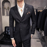 mens costumes Men's Suit Korean-Style Youth Striped Suit Business Casual Formal Wear Three-Piece Groom Dress