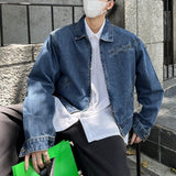 Gorunrun guys fashion casual Shoulder Pad Niche Design High-Grade Short Autumn Vintage Washed Denim Coat Jacket Men's Ins Ruoshuai