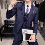 mens costumes Men's Suit Korean-Style Youth Striped Suit Business Casual Formal Wear Three-Piece Groom Dress