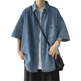 boy outfits Denim Shirt Men's Summer Short-Sleeved Shirt Brushed Hollow-out Half-Sleeve Shirt Trendy Handsome Hong Kong Style Coat