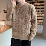 fall fits men Solid Color round Neck Men's Woven Knitted Sweater 04 Winter Thickened New Trendy Loose off-Shoulder Sleeve Sweater