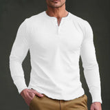 mens outfits 2024 Autumn and Winter Long-Sleeved T-shirt Men's T-shirt Twill Henry Collar Fashion Men's Casual Solid Color Bottoming Shirt