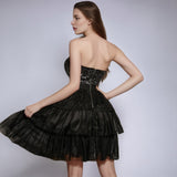 homecoming dresses Black Tube Top Sleeveless Sequined High Waist Mesh Cocktail Dress Party Dress Mid Skirt Dress