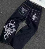 90s streetwear Fashion Brand Hip Hop Embroidered Large Pocket Jeans Men's and Women's Y2g High Street Mopping Wide Leg Pants