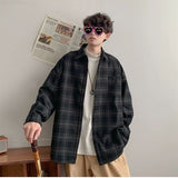 fall fits men American Brushed Plaid Long-Sleeved Shirt Men's Spring and Autumn New Versatile Retro Coat Youth Loose Casual Shirt