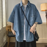 boy outfits Denim Shirt Men's Summer Short-Sleeved Shirt Brushed Hollow-out Half-Sleeve Shirt Trendy Handsome Hong Kong Style Coat