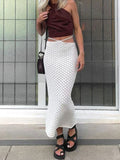 GORUNRUN Beach See Through Long Skirts For Women Low Waist White Knitted Pencil Skirt Buttom Female Summer Fashion Party Clubwear