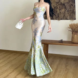 Gorunrun-Women's Hot Sweetheart Dress 2024 Summer Fashion Versatile Age Reducing Printed halter Step Lotus Long Dresses