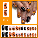 Gorunrun-Halloween Nails 24Pcs Short Shiny Square Press on nails Halloween Devil Pumpkin Fake Nail Bat Spider Web Black False Nail for Women&Girl Wear