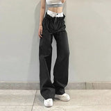 GORUNRUN Streetwear Patchwork Wide Leg Pants Women High Waist Straight Trousers Hip Hop Casual Drawstring Cargo Pants Sweatpants