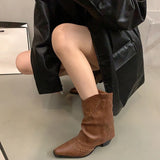 GORUNRUN-Autumn Winter Women Trouser Short Boots Retro Style Western Knight Booties Pointed Toe Square Heels Female Shoes