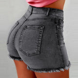 GORUNRUN-Women Denim Shorts Summer Lady Casual Hot Shorts With Pockets High Waist Jeans Shorts Fringe Frayed Ripped Clothing