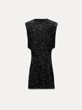 Gorunrun-hoco dresses -hoco dresses  Sequin Fashion Sleeveless Mini Dress For Women Black Slim Patchwork Glitter Elegant Party Dress Gown Women's Dress New