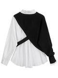 Gorunrun- Women White Knitting Split Big Size Blouse New Lapel Long Sleeve Loose Fit Shirt Fashion Tide Spring Autumn