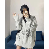 GORUNRUN-Y2K Knitted Cardigan Women Harajuku Oversized Print Sweater Coat Streetwear V Neck Zipper Knitwear Korean Casual Jumpers Tops