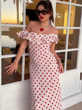 GORUNRUN-2024 Polka Dot Ruffles Bandage Maxi Dress Women Off Shoulder Slim Elegant Party Dress Summer Beach Holiday Sundresses