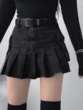 GORUNRUN High Waist Mall Goth Skirts Y2K Black Denim Shorts Skirt Punk Style E-girl Summer Outfits Jean Pleated Skirt Gothic Grunge