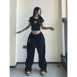 GORUNRUN Y2K Joggers Sweatpants Women Streetwear Oversize Print Jogging Wide Leg Pants Hip Hop Baggy Casual Black Sports Trousers