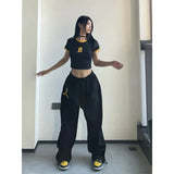 GORUNRUN-Y2K Joggers Sweatpants Women Streetwear Oversize Print Jogging Wide Leg Pants Hip Hop Baggy Casual Black Sports Trousers