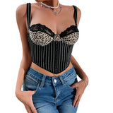 GORUNRUN-Fashion Leopard Print Bustier Corset Crop Tops for Women Sexy Striped Camisole Sleeveless Bodice Slim Halter Lingerie Tank Top