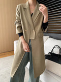 Gorunrun- Women Khaki Irregular Spliced Long Big Size Blazer New Lapel Long Sleeve Jacket Fashion Tide Spring Autumn