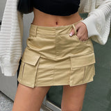 GORUNRUN-Harajuku Grunge Y2K Vintage Low Waist Pencil Skirt 2000s Retro Streetwear Cargo Mini Skirt Pockets Korean Chic Women Bottoms