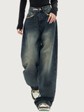 GORUNRUN-Women Vintage Streetwear Korean Baggy Cargo Jeans High Waist Straight Wide Leg Pants Denim Trousers Fairy Grunge Alt Clothes