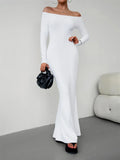 GORUNRUN White Slim Fashion Maxi Dress For Women Backless Elegant Long Sleeve Party Dress Gown Off-Shoulder Solid Summer Dress