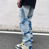 Gorunrun-Streetwear y2k 90s Fashion Hip Pop Style 2000s 2024 Grunge Clothes Y2K Streetwear Hole Ripped Stacked Jeans Pants For Men Kanye Washed Blue Hip Hop Denim Trousers Ropa Hombre