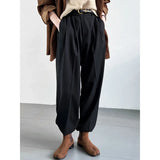 GORUNRUN-Old Money Style linen Suit Pants For Women Office Beige Black Khaki Spring Autumn  Drape Loose Leg Pants Dressy