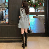 Gorunrun-hoco dresses -hoco dresses -Solid Mini Dress Women Folds Slim A Line Shirts Dress Office Lady Korean Elegant Long Sleeve Simple Casual Chic Vestidos New