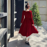 Gorunrun-Elegant Red Dress Women's Autumn/winter Prom Gown Waist-fitted Puff Skirt Square Collar Luxury Dinner Dress