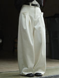 Gorunrun- High Waist White Pleated Casual Long Wide Leg Pants New Loose Fit Trousers Women Fashion Tide Spring Autumn