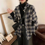 GORUNRUN-Women Vintage Plaid Shirt Bf Oversized Korean Loose All Match Long Sleeve Shirts Harajuku Spring Summer Casual Tops 3Xl