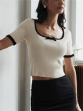 GORUNRUN Ribbed Knit Sweater Pullover Women Short Sleeve Fashion Patchwork Cropped Top Inner Streetwear Knitwear Summer Pullover