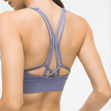 GORUNRUN-Fitness & Yoga Wear FLY-ON Criss Cross Back Padded Strappy Sports Bras High Neck Women Push Up Bra Top Long Crop Yoga Bra Workout Fitness