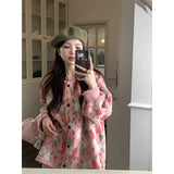 GORUNRUN-Vintage Floral Knitted Cardigan Women Oversized Print Sweater Streetwear Coat Korean Single Breasted Knitwear Sweet Cute Jumper