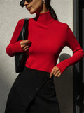 GORUNRUN Knit Female Slim Turtleneck Pullover Solid Long Sleeve Elegant Fashion Knitwear Basic Top Ribbed High Waist Women Pullover