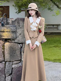 GORUNRUN-French Women Spring 2 Pieces Set Elegant Long Sleeve Blazer Bow Top Casual A-line Midi Skirt 2023 Spring Solid Lady Clothes