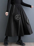 Gorunrun- High Elastic Waist Black Three-dimensional Flower A-line Half-body Skirt Women Fashion Tide New Spring Autumn