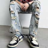 Gorunrun-Streetwear y2k 90s Fashion Hip Pop Style 2000s 2024 Ropa Grunge Y2K Streetwear Washed Blue Ripped Jeans Pants Men Clothing Ankle Zipper Slim Vintage Denim Trousers Moda Hombre