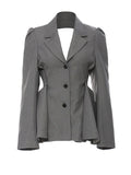 Gorunrun-  Women Gray Backless Mesh Ruffles Elegant Blazer New Lapel Long Sleeve Loose Fit Jacket Fashion Spring Autumn