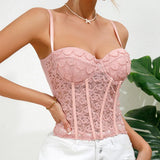 GORUNRUN-Woman Clothing Pink Corset with Underwire Bra 2024 Summer Lace Halter Bustier Slim Lingerie Tank Tops Fashion Aesthetic Camisole