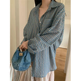 GORUNRUN-Harajuku Plaid Sun Proof Shirts Women Streetwear Oversized Long Sleeve Blouses Summer Korean Fashion Loose Sun Protection Tops