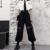 GORUNRUN Autumn Fashion Cargo Pants Women Gothic Punk Black Wide Leg Lady Hot Pants Korean Fashion Street Wear Casual Trousers New