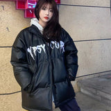 GORUNRUN-Streetwear Parkas Women Pu Leather Down Coats Winter Plus Size Letter Puffer Jacket Korean Thick Cotton Padded Outwear Couple