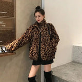 GORUNRUN Autumn Fuzzy Leopard Print Jacket Women Fashion Stand Collar Warm Parkas Outwear Winter Korean Female Loose Faux Fur Coats New