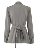 Gorunrun- Women Gray Cross Bandage Casual Blazer New Lapel Long Sleeve Loose Fit Jacket Fashion Tide Spring Autumn